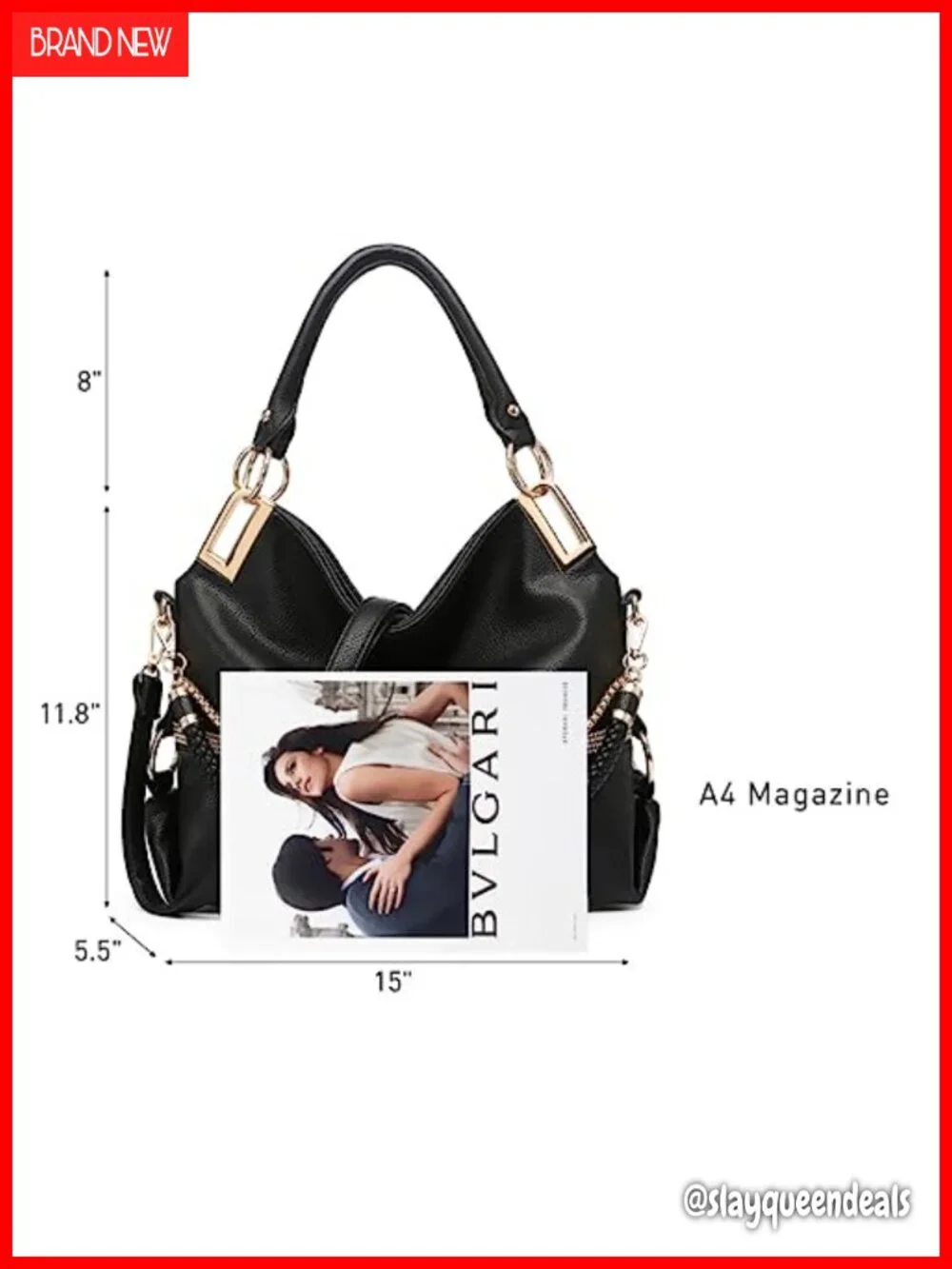 Large Hobo Bag Rhinestone Accents Vegan Leather Tote Shoulder Purse